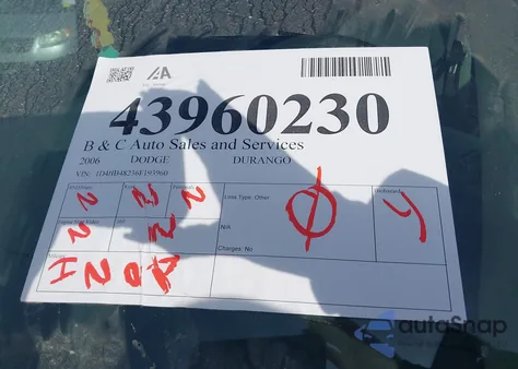 2006 Dodge Durango Slt из США, поврежденный, VIN 1D4HB48236F193960